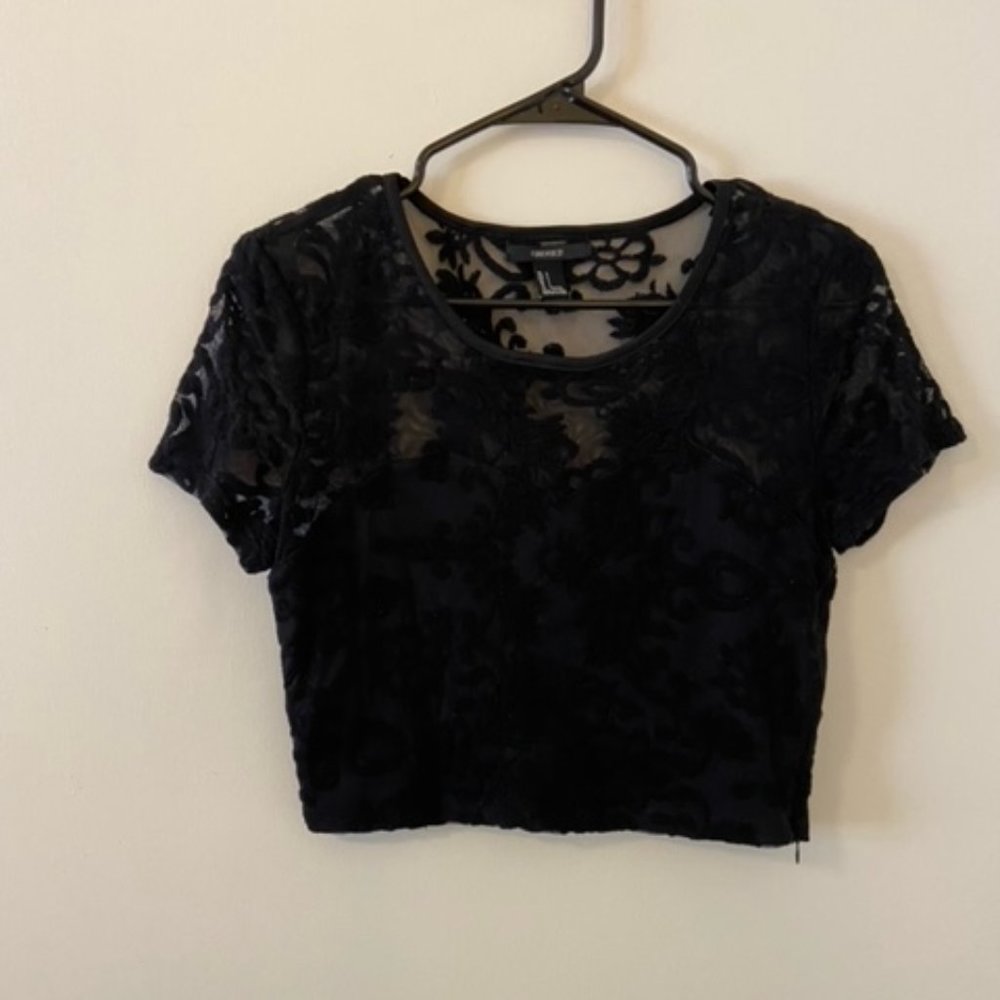 Women's black lace crop top, size L, Forever 21